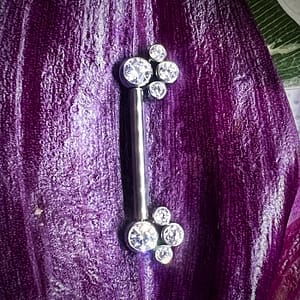 Barbell de titanio grado implante y cluster de circonitas blancas 1,6x14mm