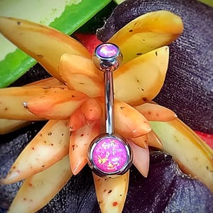 Piercing de ombligo de titanio grado implante con ópalos rosas de 1,6mm